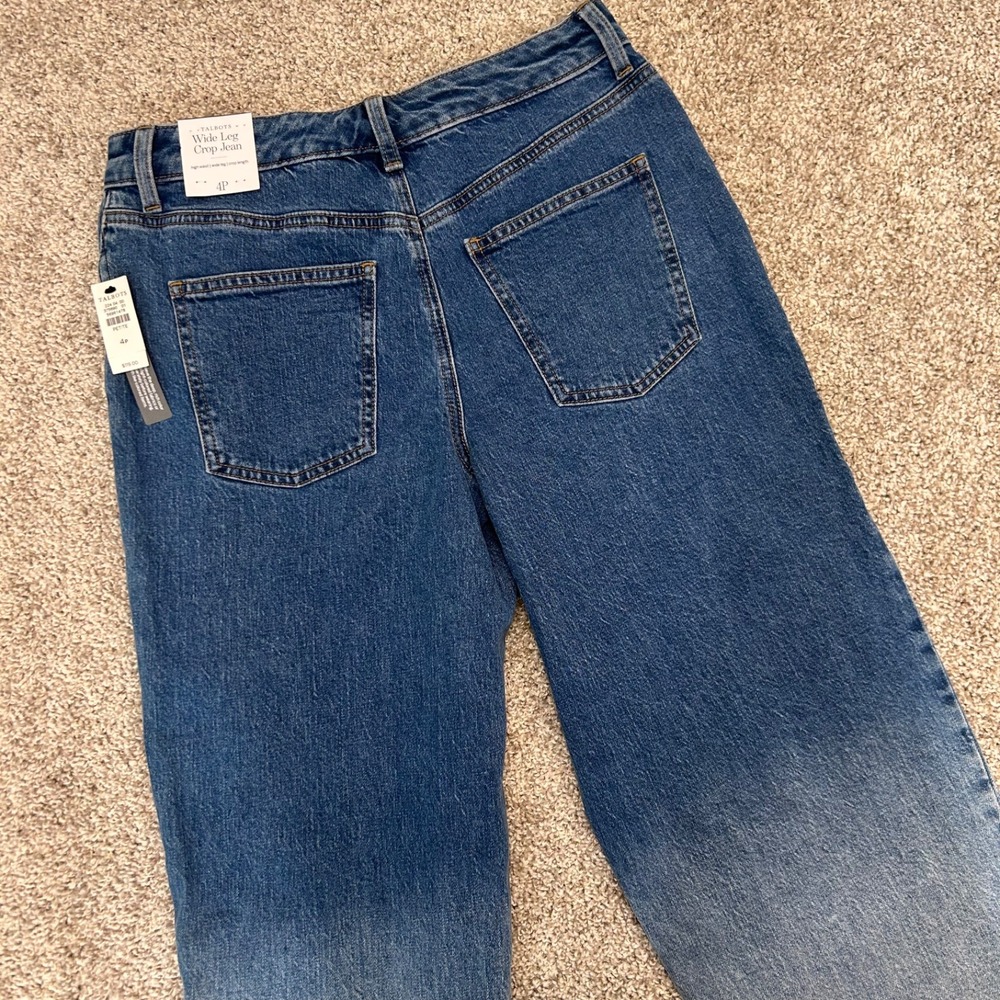 NWT Talbots Wide Leg Crop Jeans Women Size 4 Petite Two Tone Raw Hem $119 - Picture 10 of 11